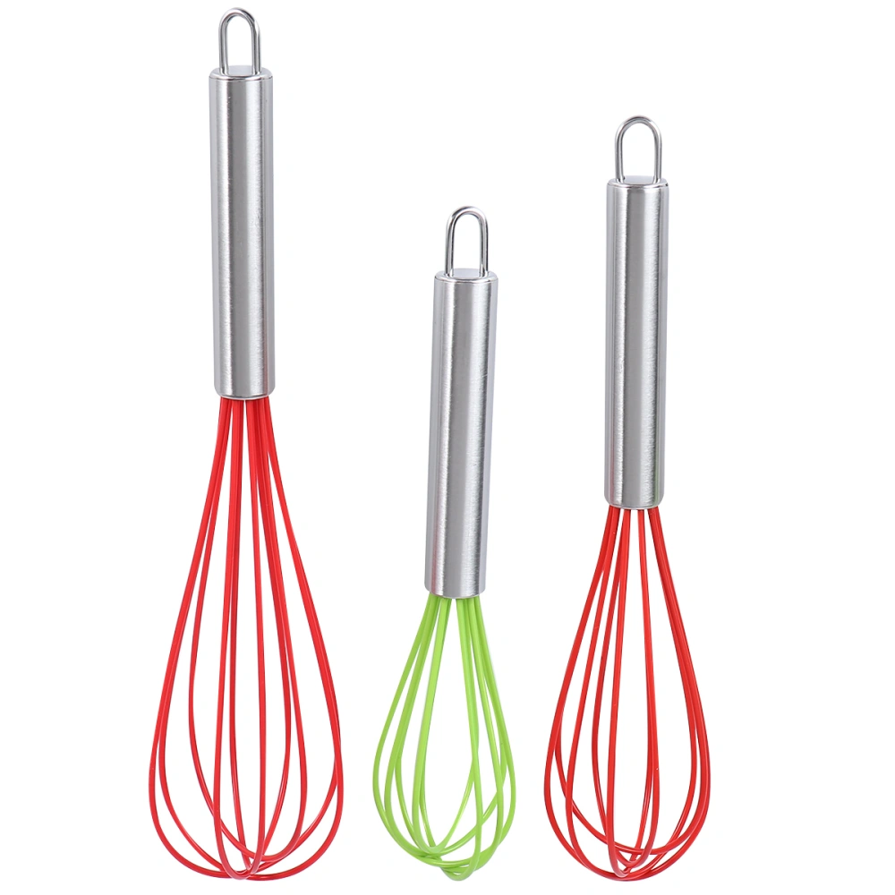 3PCS 8/10/12 Inch Manual Silicone Cream Whisk Mixer Stinaless Steel Handle Egg Beater Blender for Kitchen (Random Color)