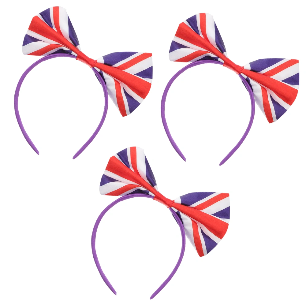 3Pcs Large Bow Headbands Party UK Flag Pattern Headbands Lovely Headdress