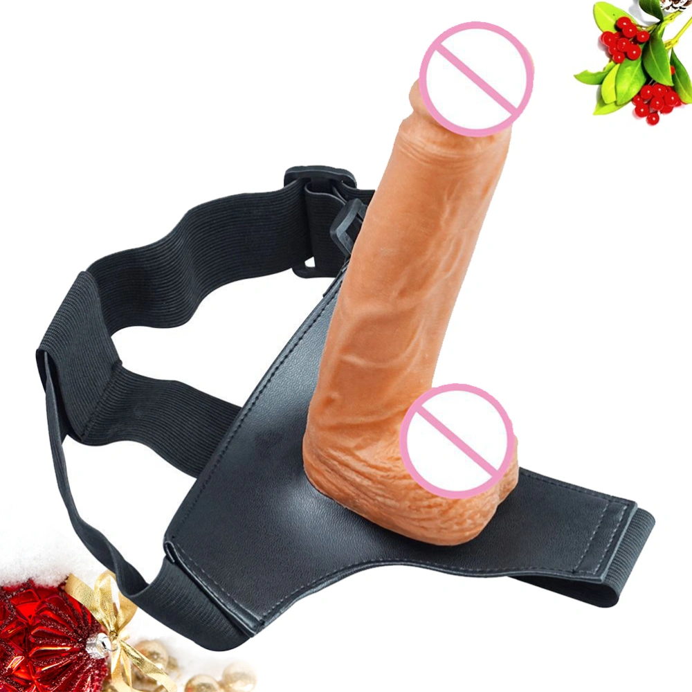 1PC Leather Pants Dildo with Suction Cups Simulation Plastic Penis Wearing Type Penis Golden Liquid Silica Gel Vaginal Dildo Female Masturbator for Women Use (Assorted Color)