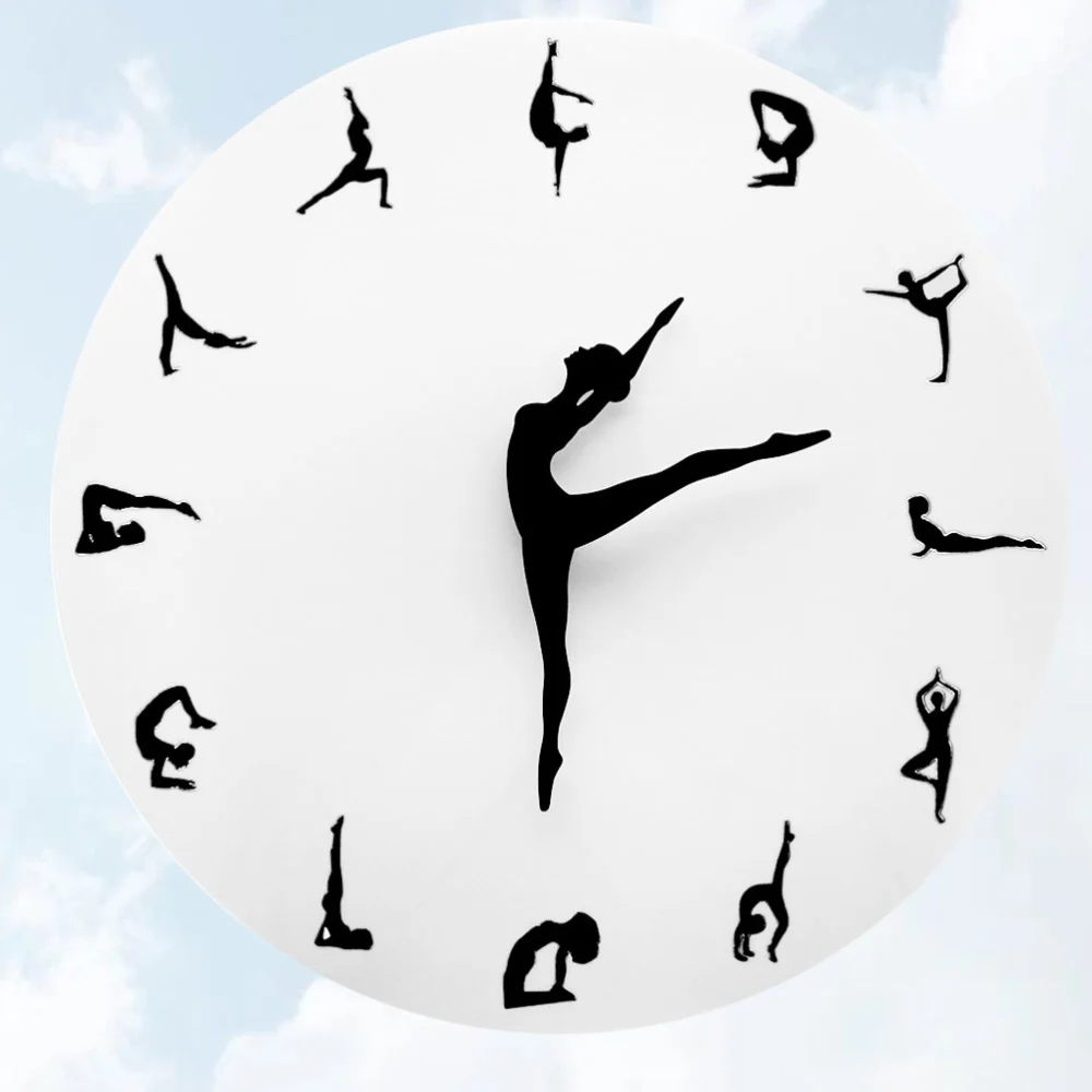 1pc Yoga Posture Wall Clock Wall Mute Clock DIY Hanging Decoration Creative Time Displayer without Battery