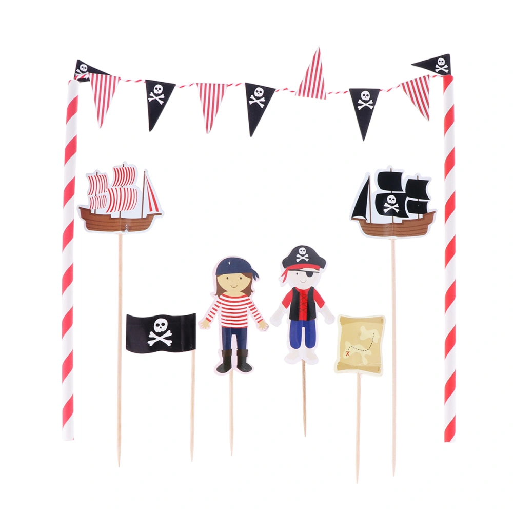 Cartoon Birthday Cake Garland Bunting Flag Topper Wraper Sets Decorating Kits Baby Boy Shower Pirate Party Favors Decorations Supplies for Kids Birthday