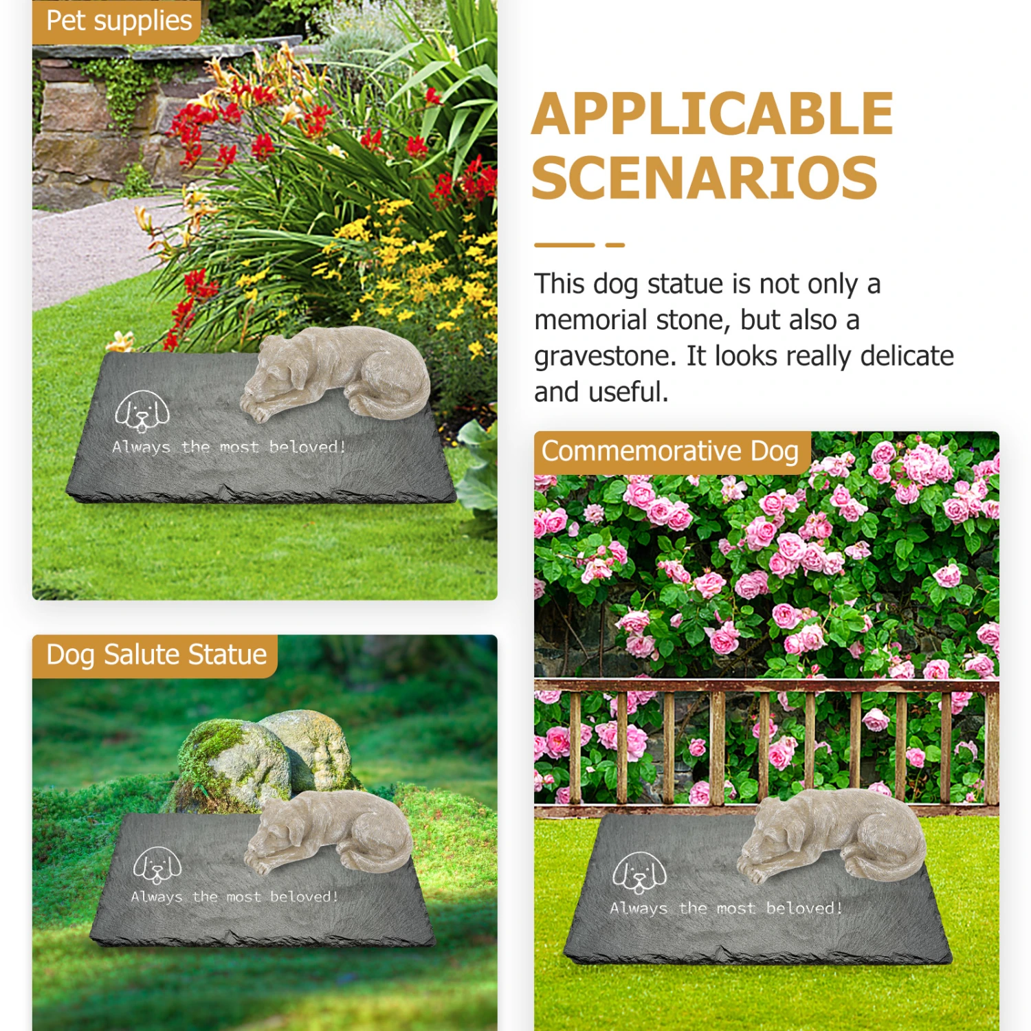 Dog Memorial Gift Statue Dog Ornament Resin Dog Memorial Stone Pet Memorial Stone for Garden