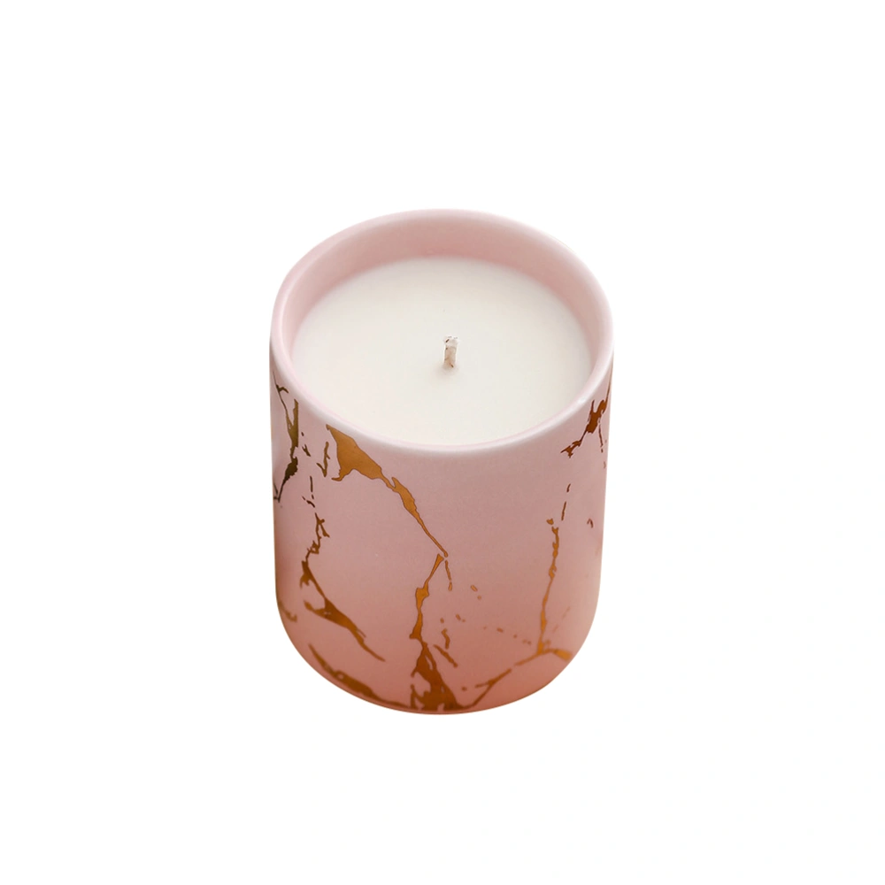 Ceramics Scented Candle Marble Gold Stripe Scented Candle Household Aromatherapy Candle (Pink)