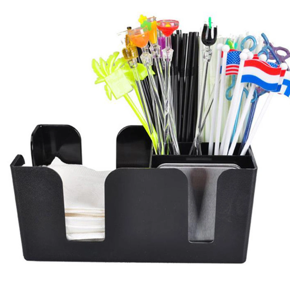 Multifunction Storage Rack Tissue Straws Holder Plastic Counter Box for KTV Bar Tea Shop (Black)