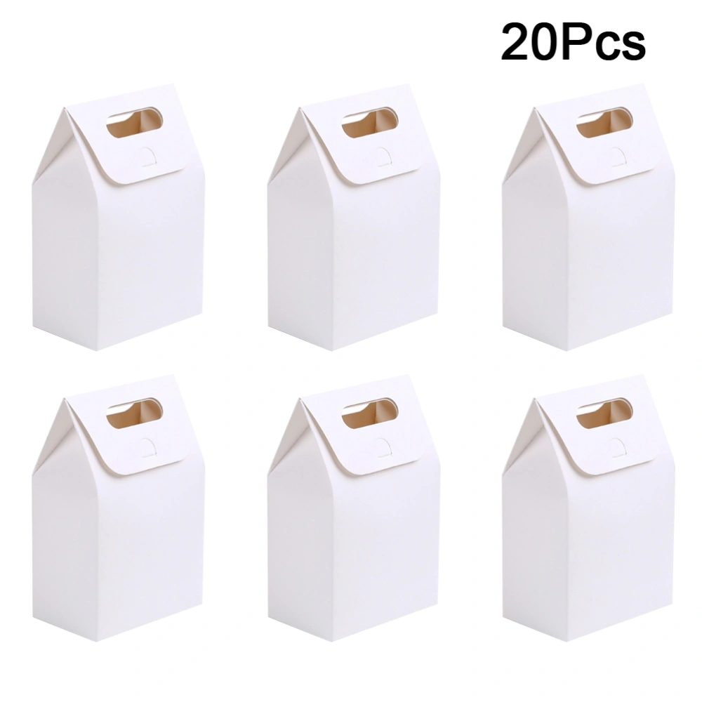 20pcs Portable Paper Bags Folding Packaging Box Cookies Containers Biscuit Holder for Home Dessert Shop (White Cardboard)