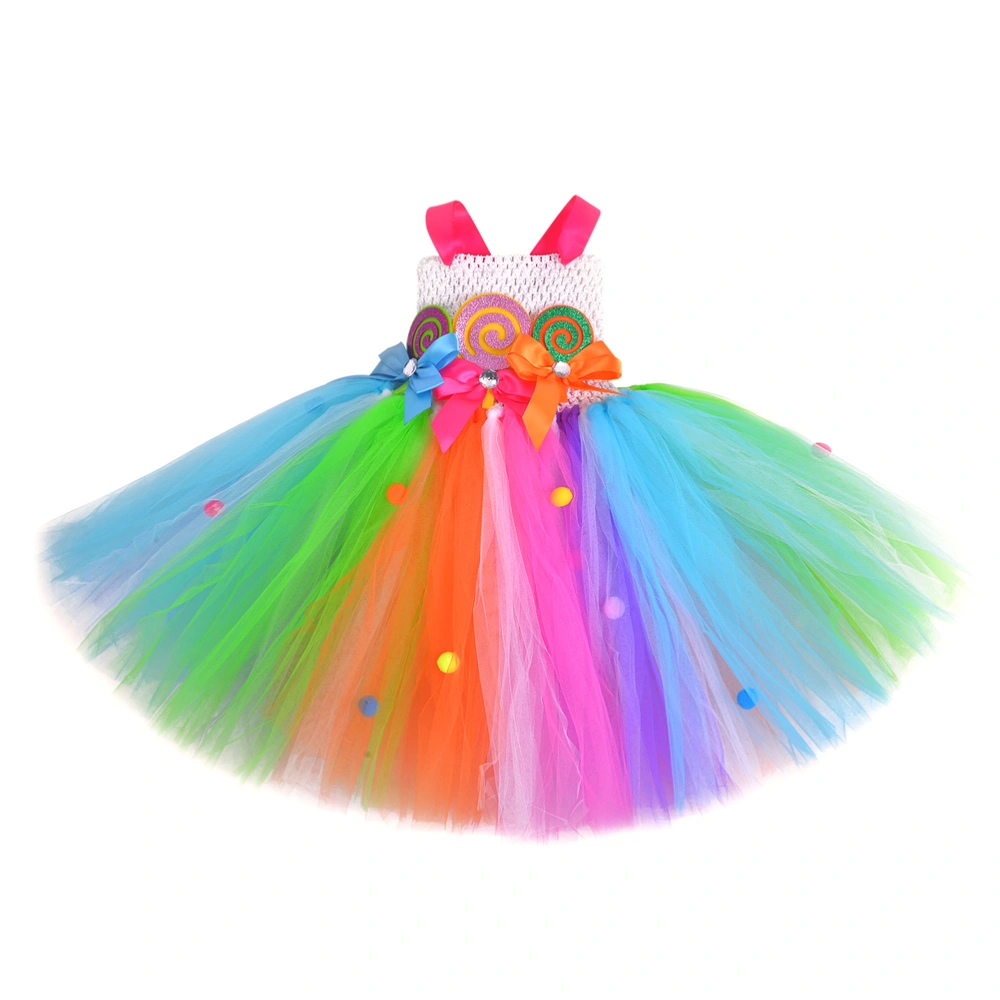 Girls Candy Color Skirt Performance Dress Beautiful Costume with Hair Clip (Size XL, Suitable for 7-8 Years Old)