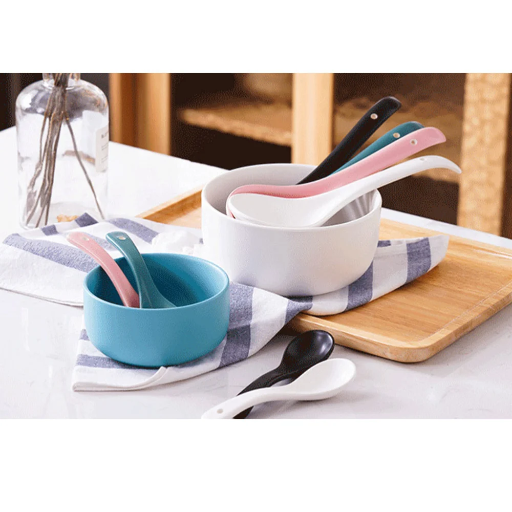 4Pcs Kids Ceramic Spoon Multifunctional Spoon Porridge Spoon Japanese Style Scoop (Blue, Pink, Green, Black)