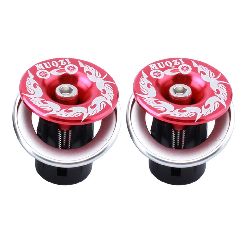 Pair of Bike Handlebar End Plugs Aluminum Alloy Bar End Caps for Mountain Bike Road Bike Fixed Gear Bike(Red Caps and Silver Ring)