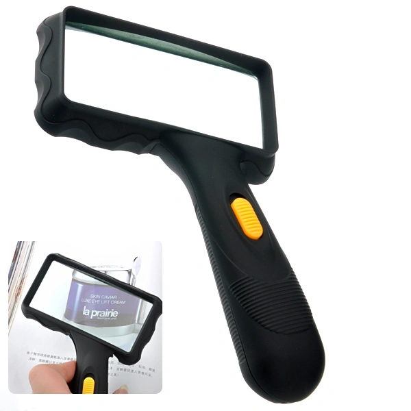 Portable 2-LED Rectangular Oblique-handle Magnifier Magnifying Glass Lens (Black)