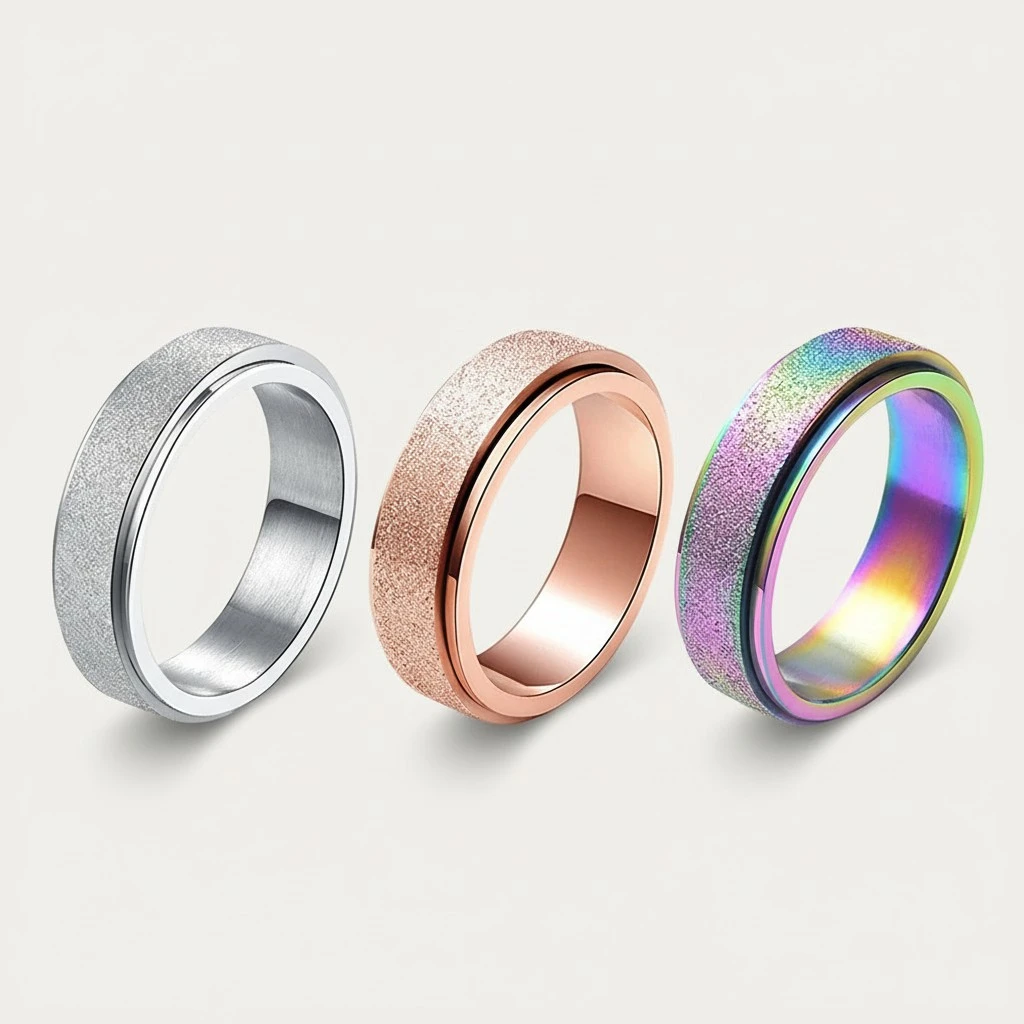3pcs Stainless Steel Colorful Rings Rotating Finger Rings Male Female Rings
