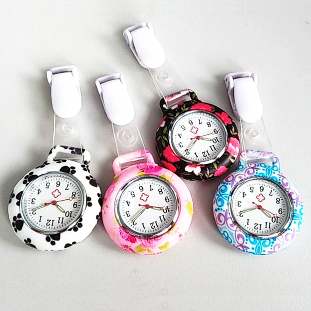 1Pc Ethnic Flower Nurse Watch Pocket Watch Fashion Delicate Silicone Hanging Watch (Flower)