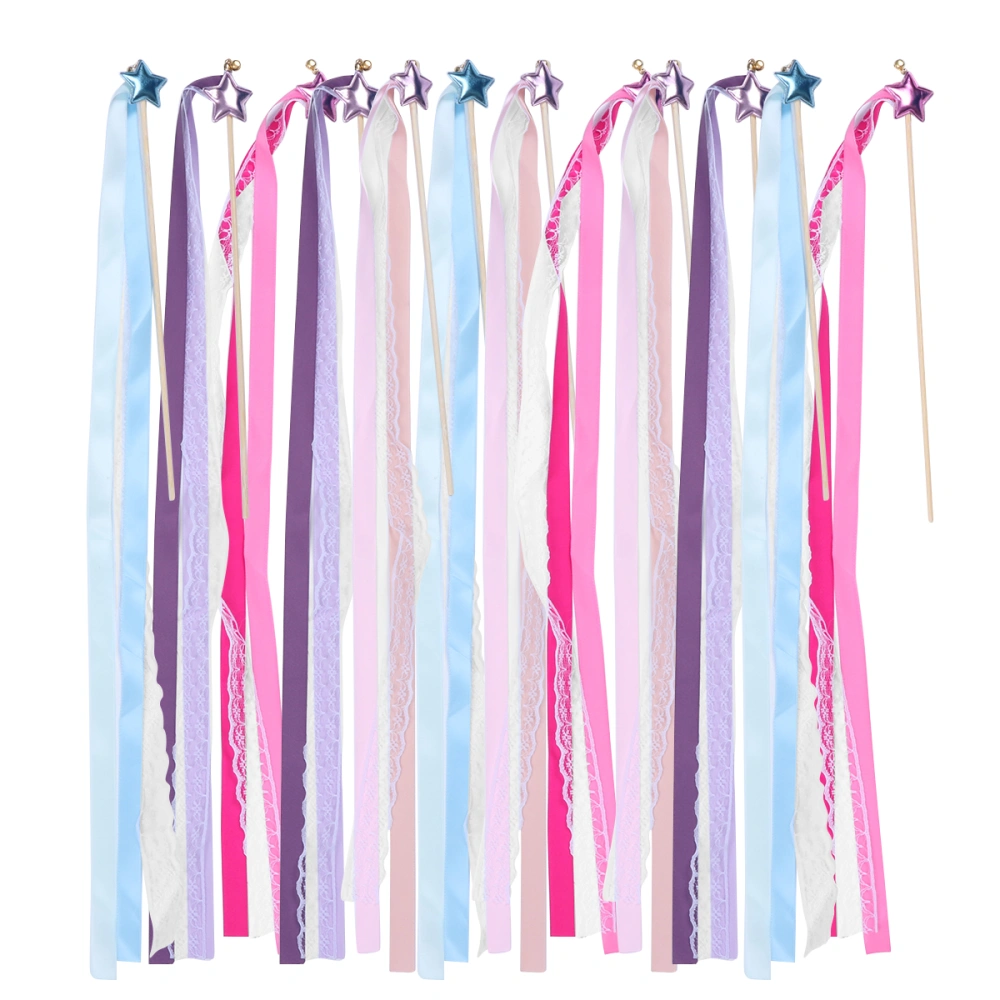 12pcs Delicate Ribbon Fairy Wands Star Wands Fairy Stick for Birthday Party Cosplay (Random Color)