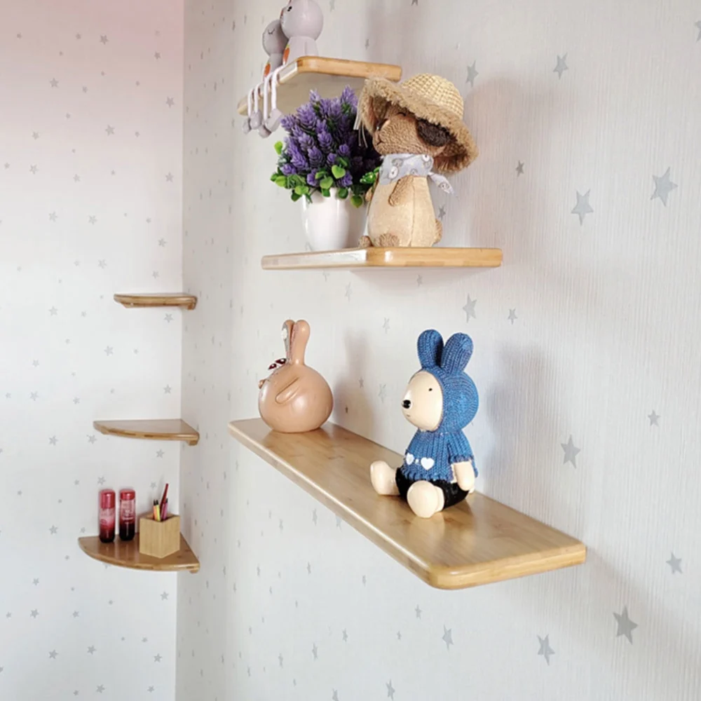 2 Pcs 15CM Width Flat Board Wall Rack Decorative Shelves Creative Storage Shelves Bamboo Wall Crafts with Screws for Home Office (20CM, 30CM Length Style)