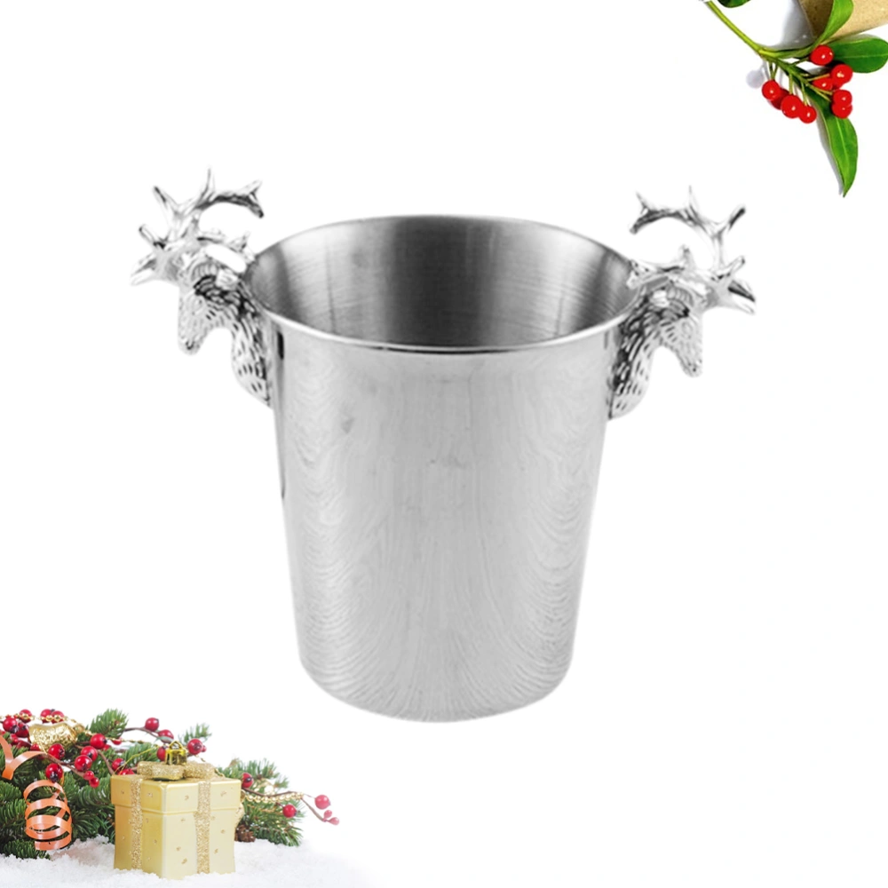 Deer Head Design Icing Champagne Bucket 5L Stainless Steel Wine Beer Holder Hotel Restaurant Storage Container - Size L (Silver)