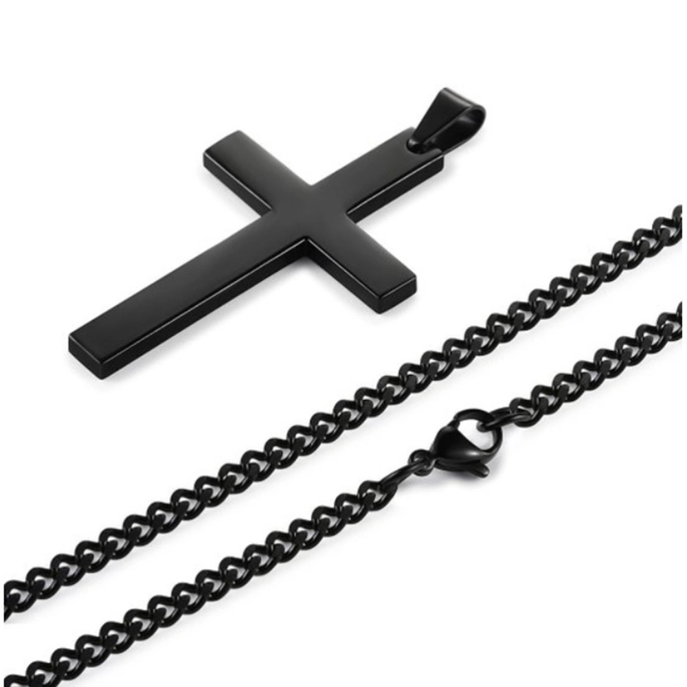 Cross Decor Necklace Simple Titanium Steel Decor Necklace Pendant Gift for Woman Man Male (Black, With Chain)