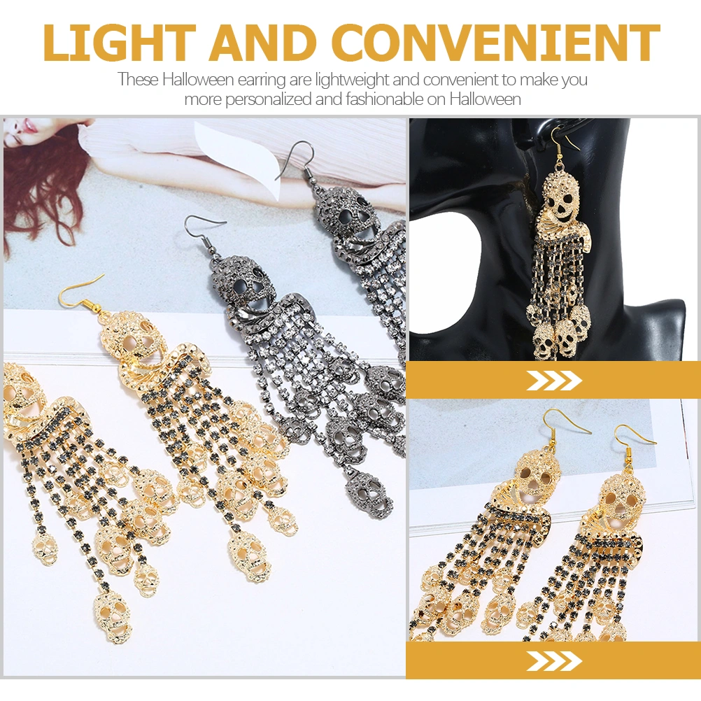 1 Pair Halloween Skull Rhinestone Earrings Gothic Earrings Halloween Ear Jewelry