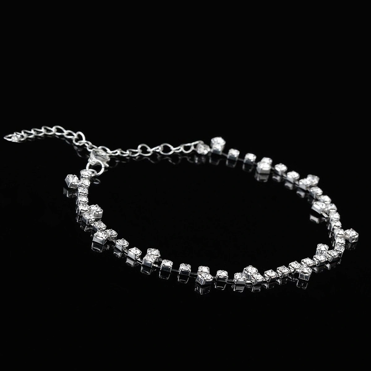 Glossy Rhinestone Decorated Women's Girls Metal Anklet Ankle Bracelet Chain