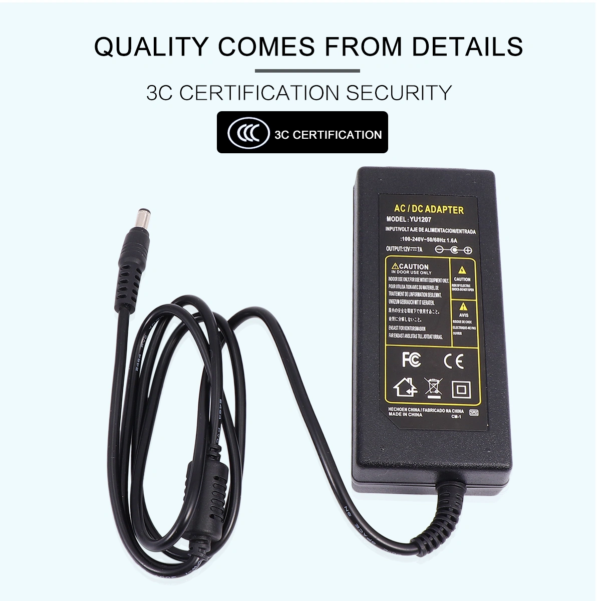 1 Set Professional 12V 7A AC Power Adapter Travel Charger Power Supply Power Charger Power Adapter Cable