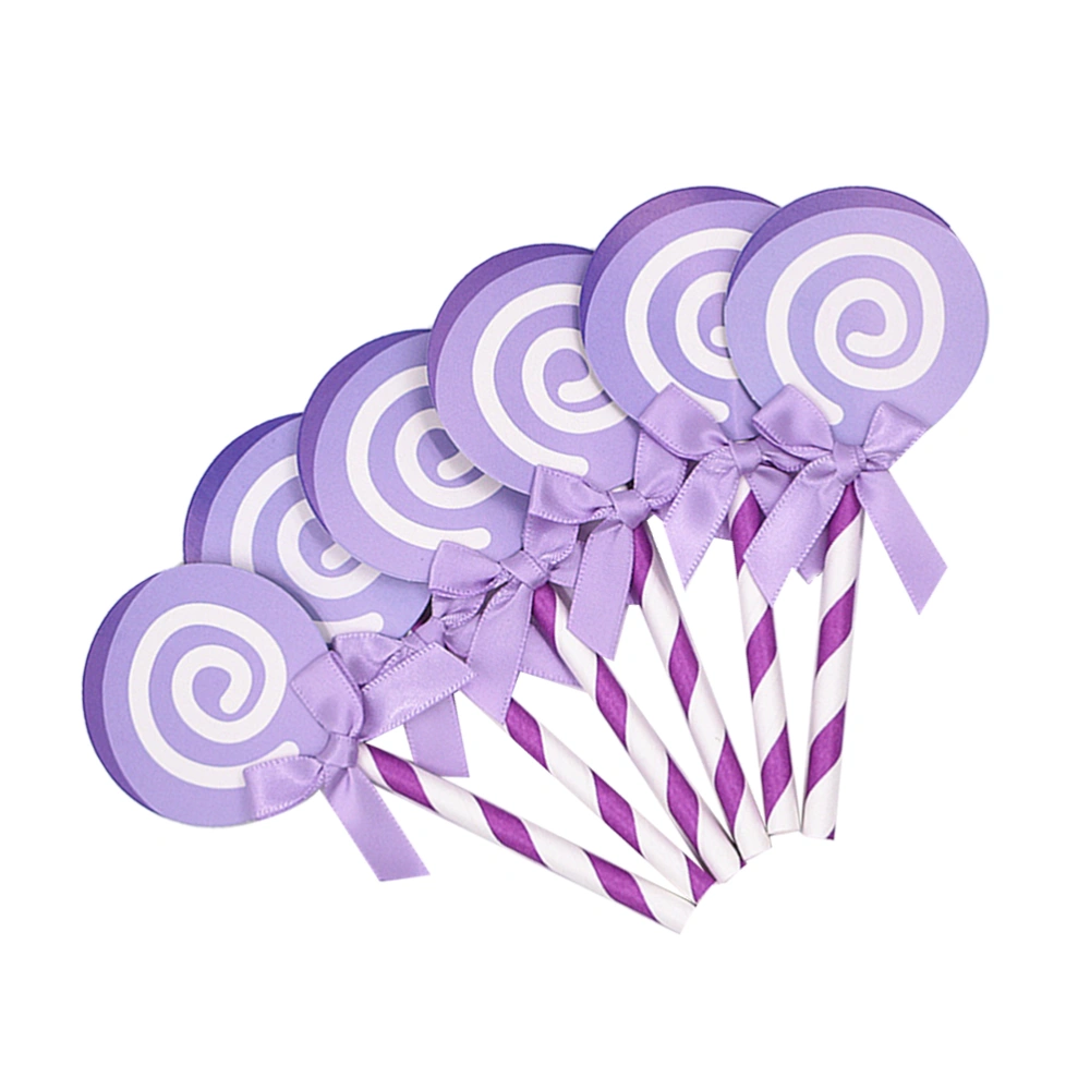 36PCS Lollipop Cupcake Picks Paper Birthday Cake Toppers Lovely Lollipop Bow Cake Decorations Dessert Table Decorative Supplies Creative Lollipop Cake Insert Purple