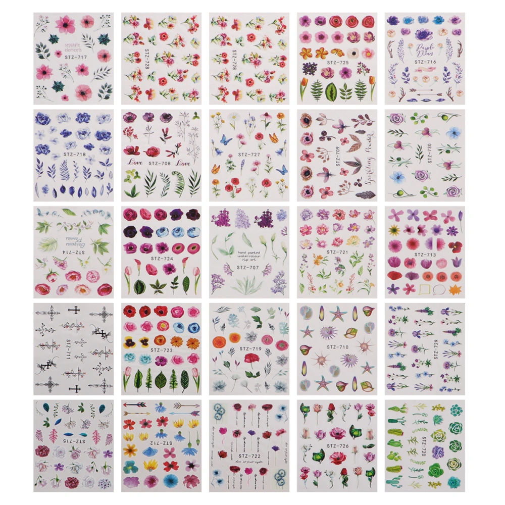 24 Sheet Nail Art Stickers Nail Art Decals Plant Flower Series Manicure Watermark Stickers Nail Decorations for Women Girls (STZ707-730)