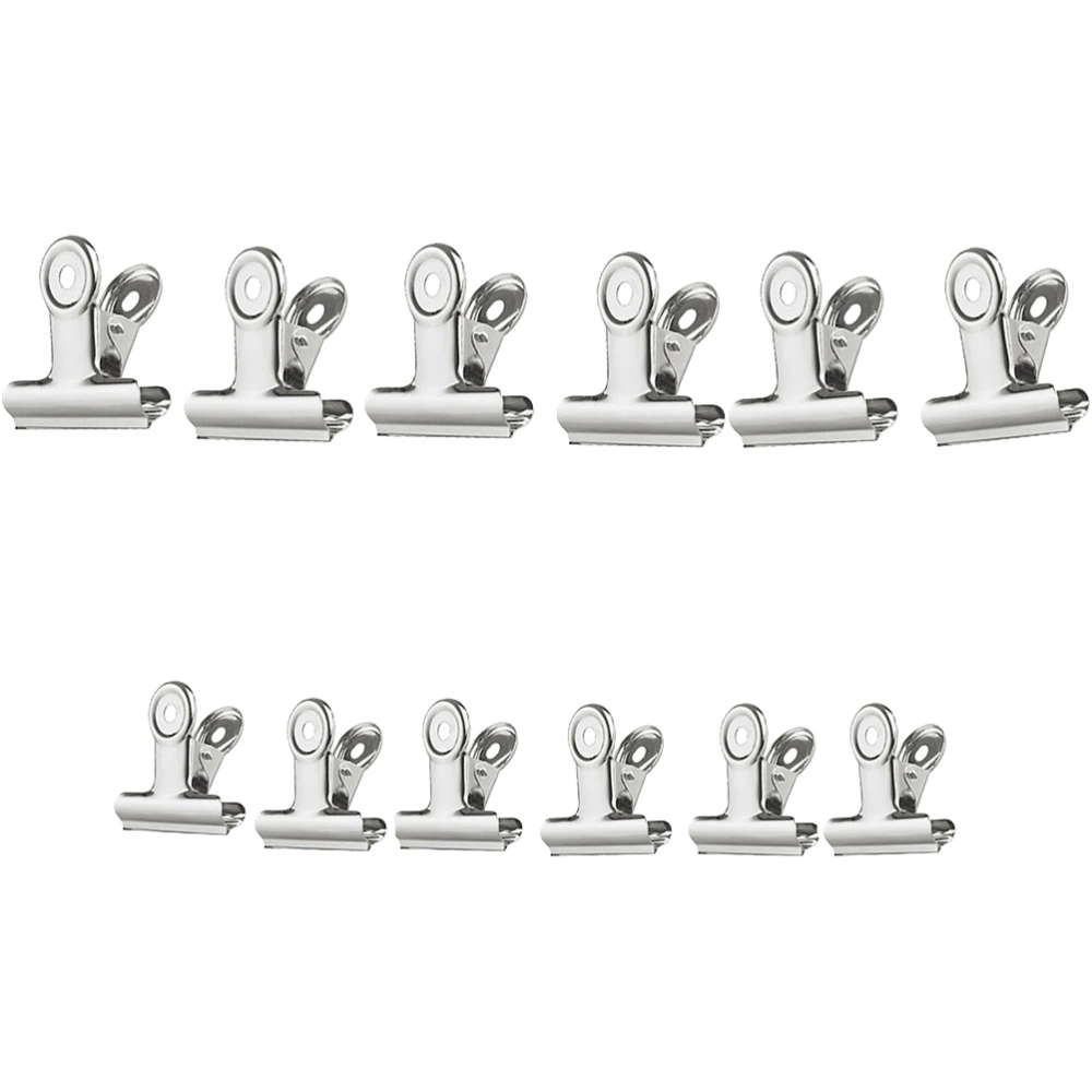 12pcs Stainless Steel Silver Metal Paper Binder Grip Clips Clamp Office Tool Supplies