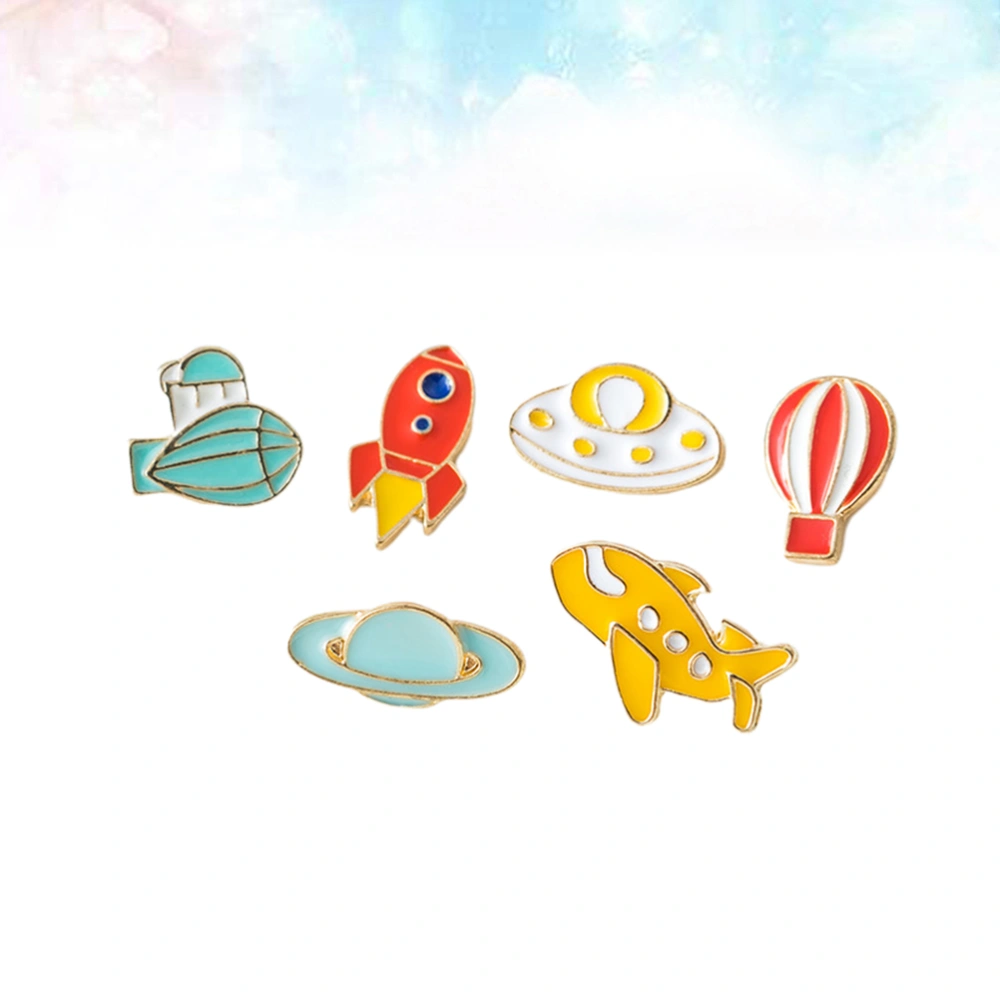 6pcs Craetive Brooch Alloy Cosmic Aerospace Series Brooch Exquisite Badge Unique Brooch Pin Party Supplies for Festival Banquet