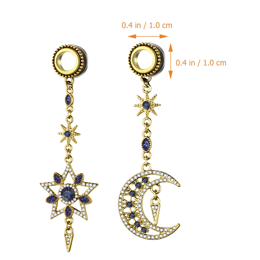 1 Pair Stainless Steel Ear Gauges Moon Star Dangle Ear Plugs Tunnels Gauges