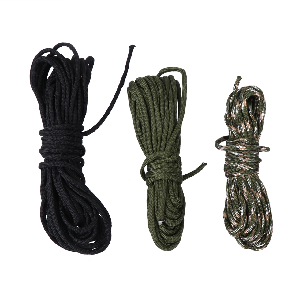 3 Pcs 8M Bright color Multi-functional Braided Nylon Rope Clothesline Weaving Pendant Accessories Bracelet Rope for Camping Indoor Outdoor (Black, Green, Camouflage Green Style)