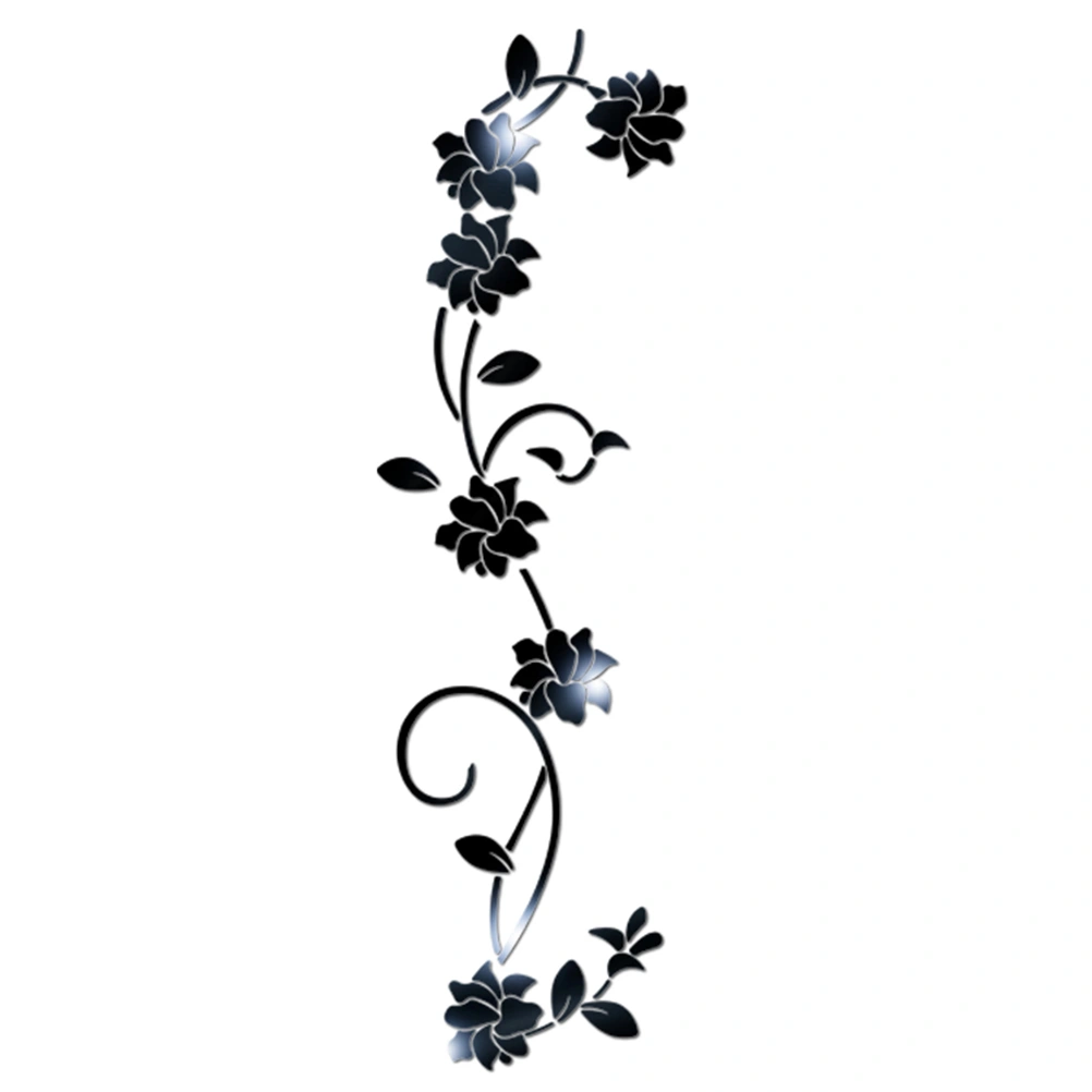 Flower Rattan Acrylic 3D Crystal Mirror Wall Sticker Home Porch Background Wall Sticker (Black)