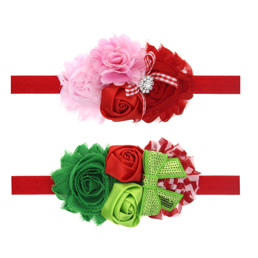 2pcs Baby's Christmas Headband Artificial Fabric Flower Hair Band Costume Accessory(Style B)