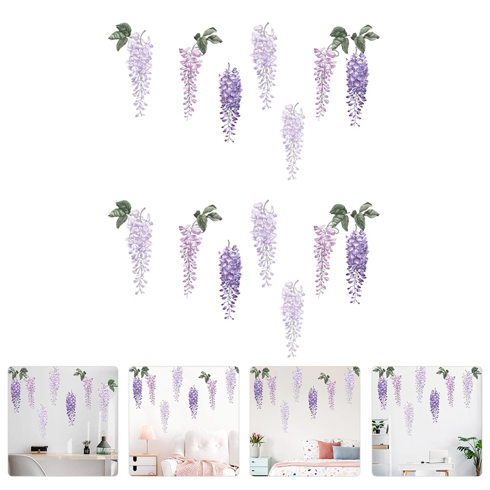 2pcs Wisteria Flower Wall Sticker Green Leaf Flower Wall Paste Room Wall Decal