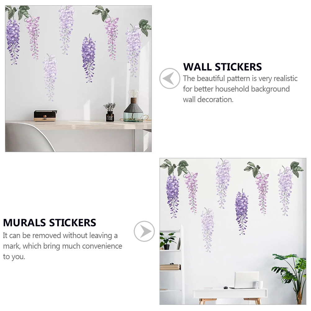 2pcs Wisteria Flower Wall Sticker Green Leaf Flower Wall Paste Room Wall Decal