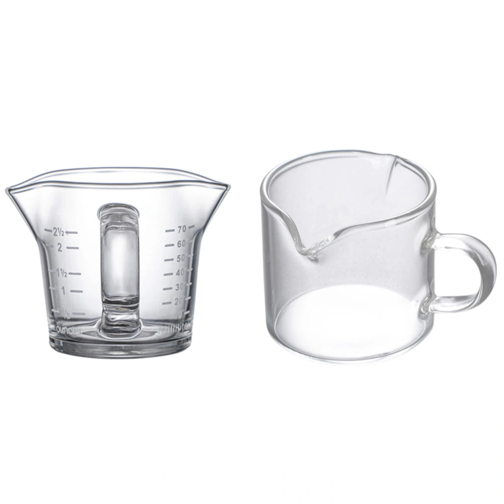 2pcs Measuring Cup Double Mouth Coffee Cup Clear Scale Milk Jug (Transparent)