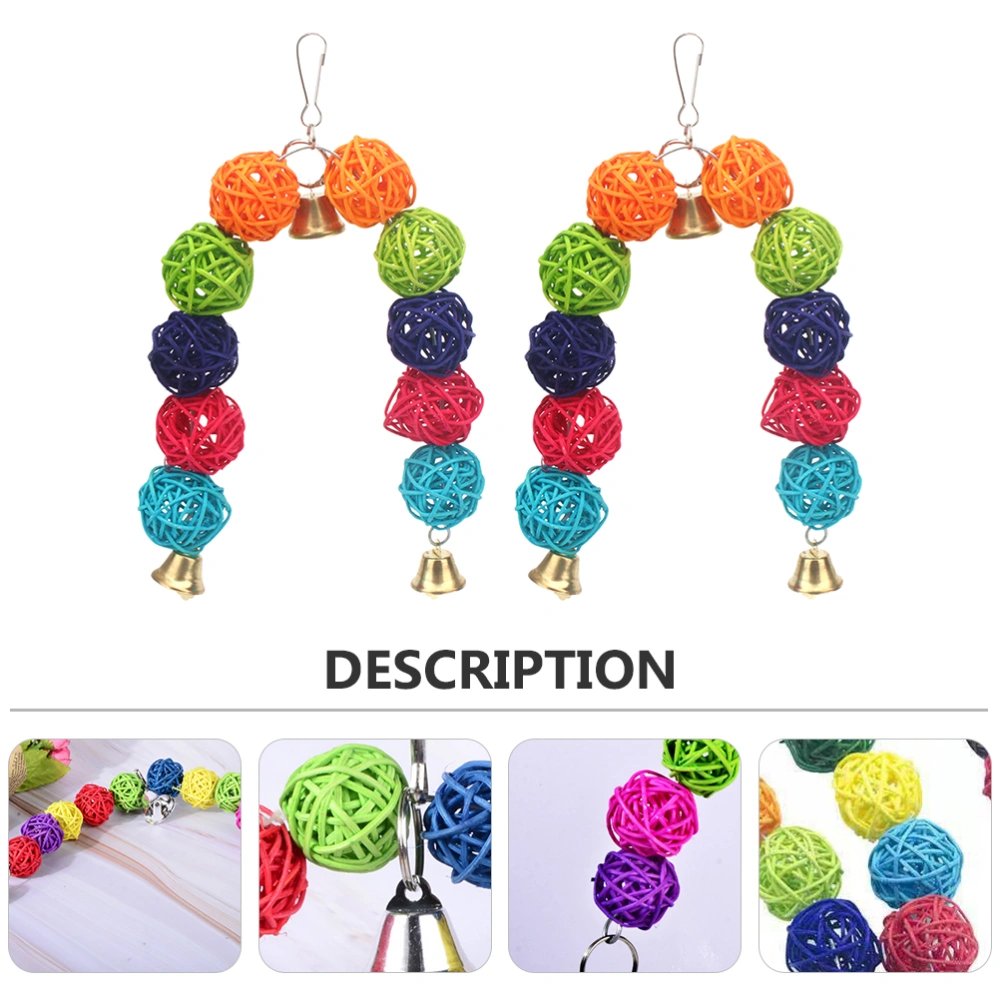 2pcs Pet Toy Parrot Bite String Toy Colorful Bite Plaything Bird Rattan Ball Toy