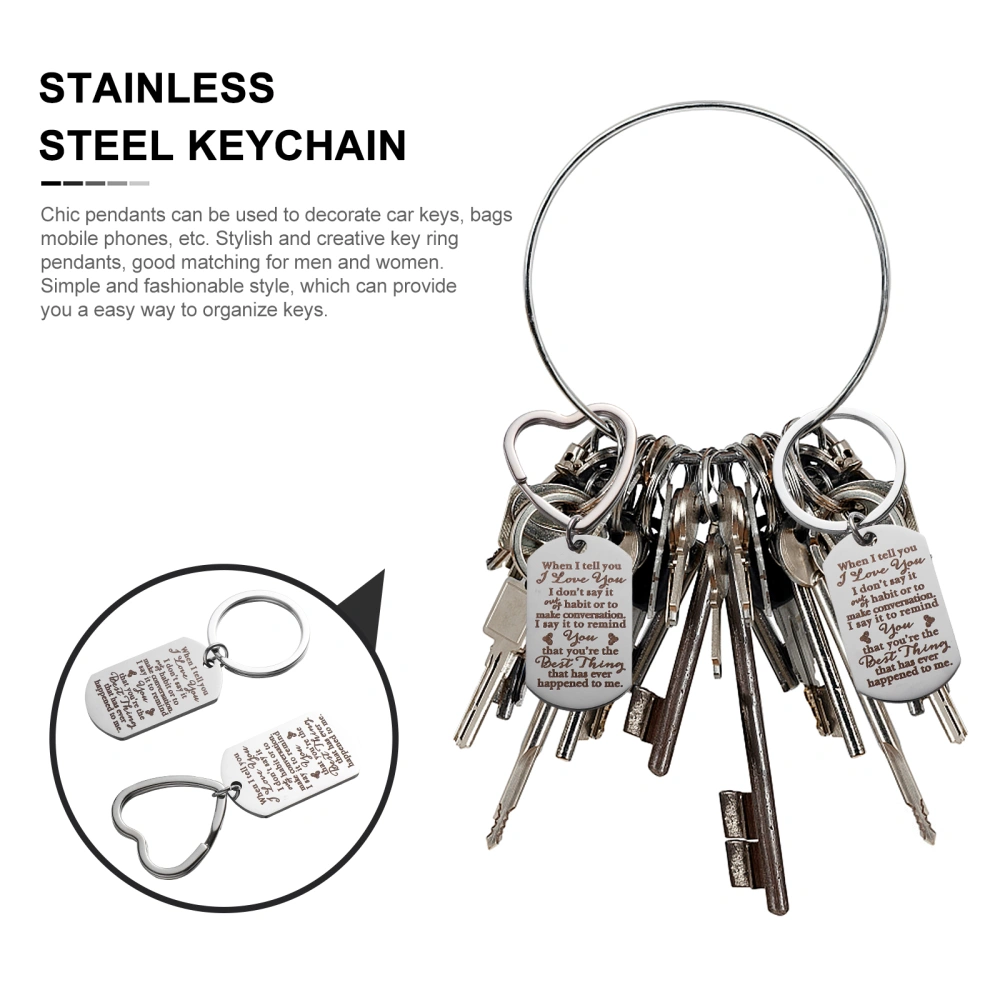 2 Pcs Stainless Steel Key Chains Crafted Hangings Car Pendants (Silver)