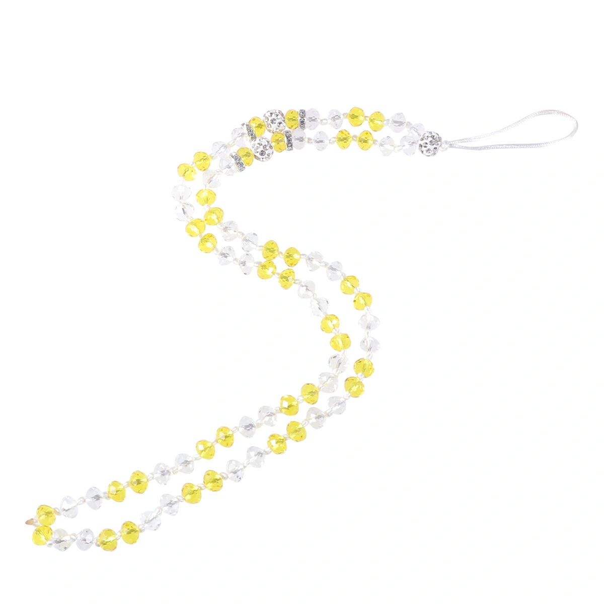 Anti-theft Crystal Chain Anti-lost Mobile Phone Strap Lanyard Phone Neck Hanging Rope Strap Keychain Cord (White+Yellow)