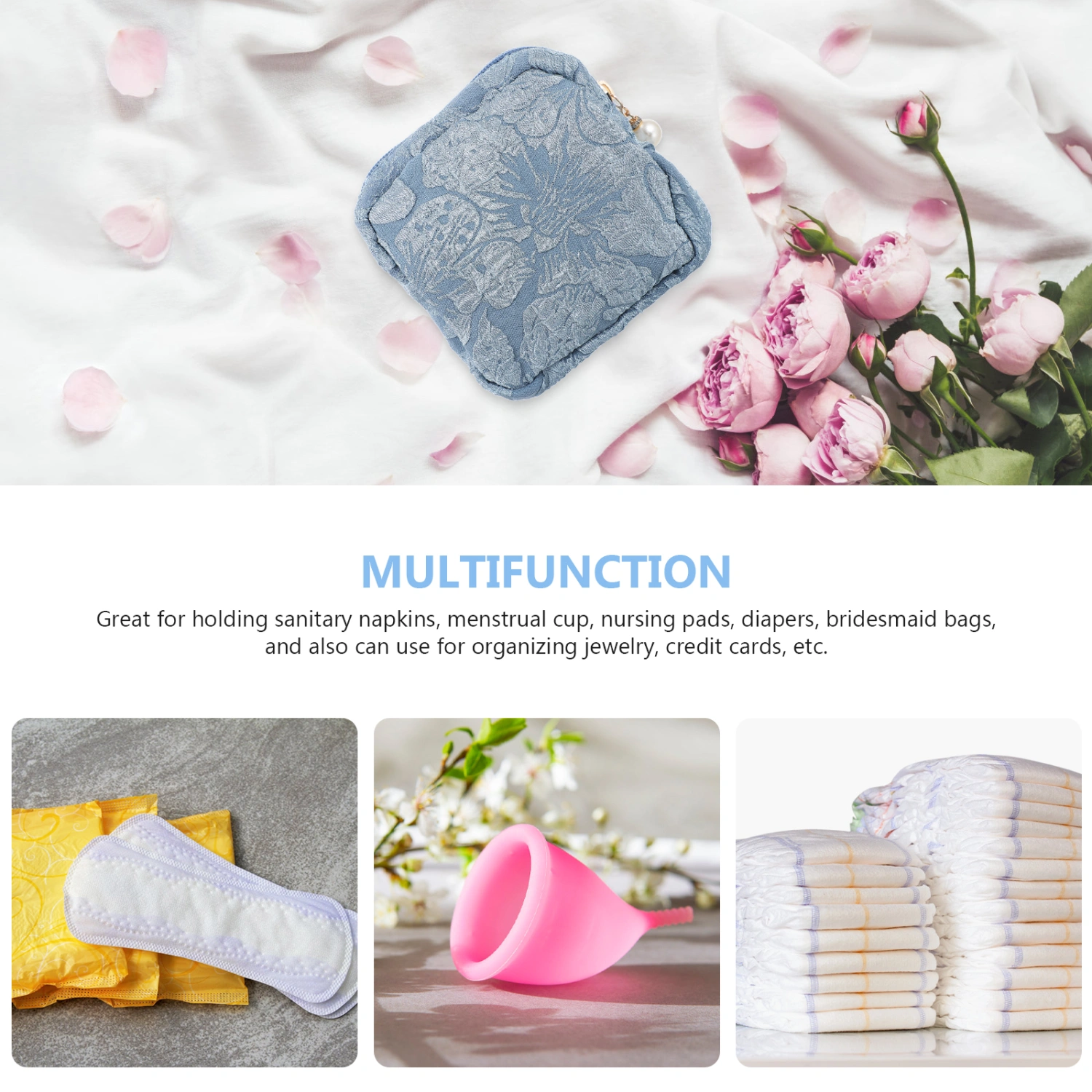 Portable Period Pouch Zipper Cosmetic Bag Delicate Makeup Bag Woman Accessory