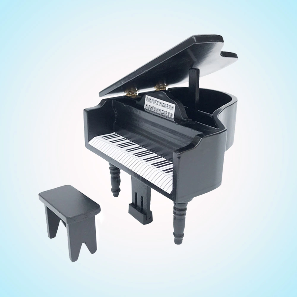 Simulation Grand Piano Mini Room Ornament Musical Instrument Model Pocket Furniture Decor with Bench Random Color