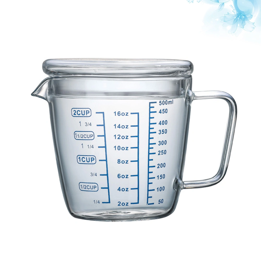 1PC Heat Resistant Glass Measuring Cup Children's Milk Cup Microwave Measuring Cup Transparent Scale Cup (500ml with Lid)