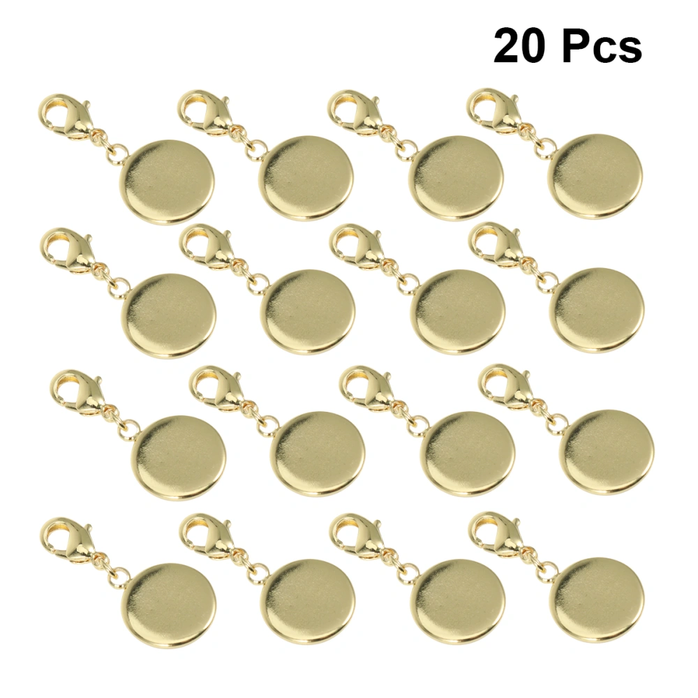 20pcs 12mm DIY Tray Base Pendant Charms Copper Jewelry Making Accessories with Lobster Clasp for Necklace Bracelet (Golden)