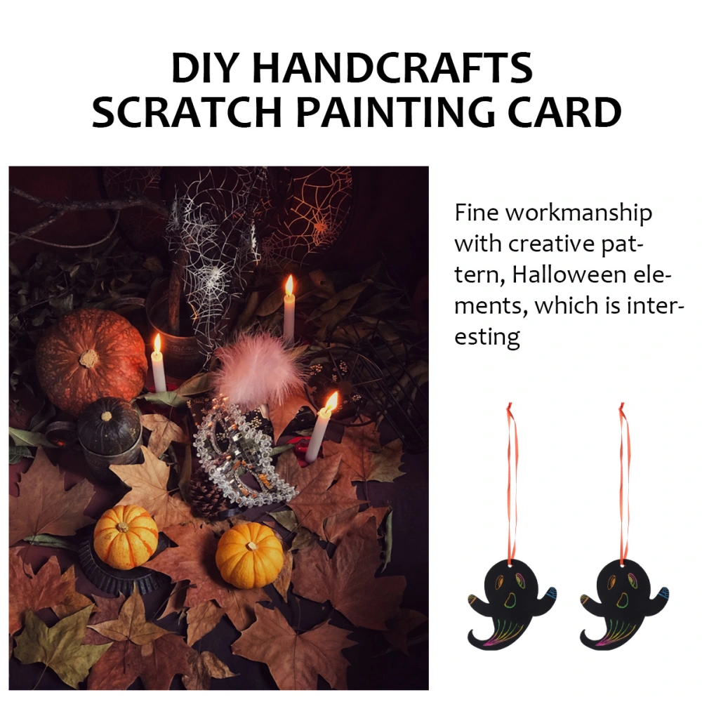 4 Sets Halloween Scratch Cards DIY Handcrafts Scratch Painting (Black)