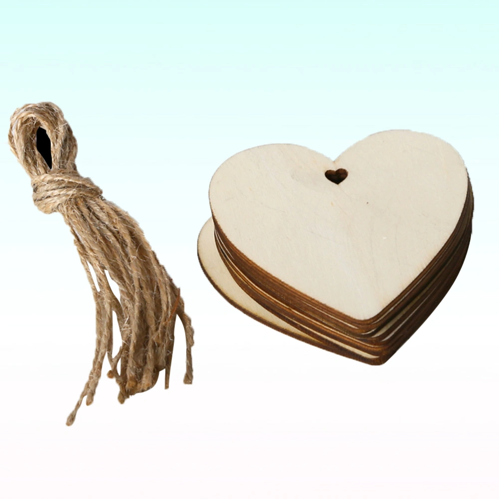 10pcs Wooden Love Heart Hanging Decoration DIY Embellishments Hanging Ornaments for Christmas with Hemp Rope