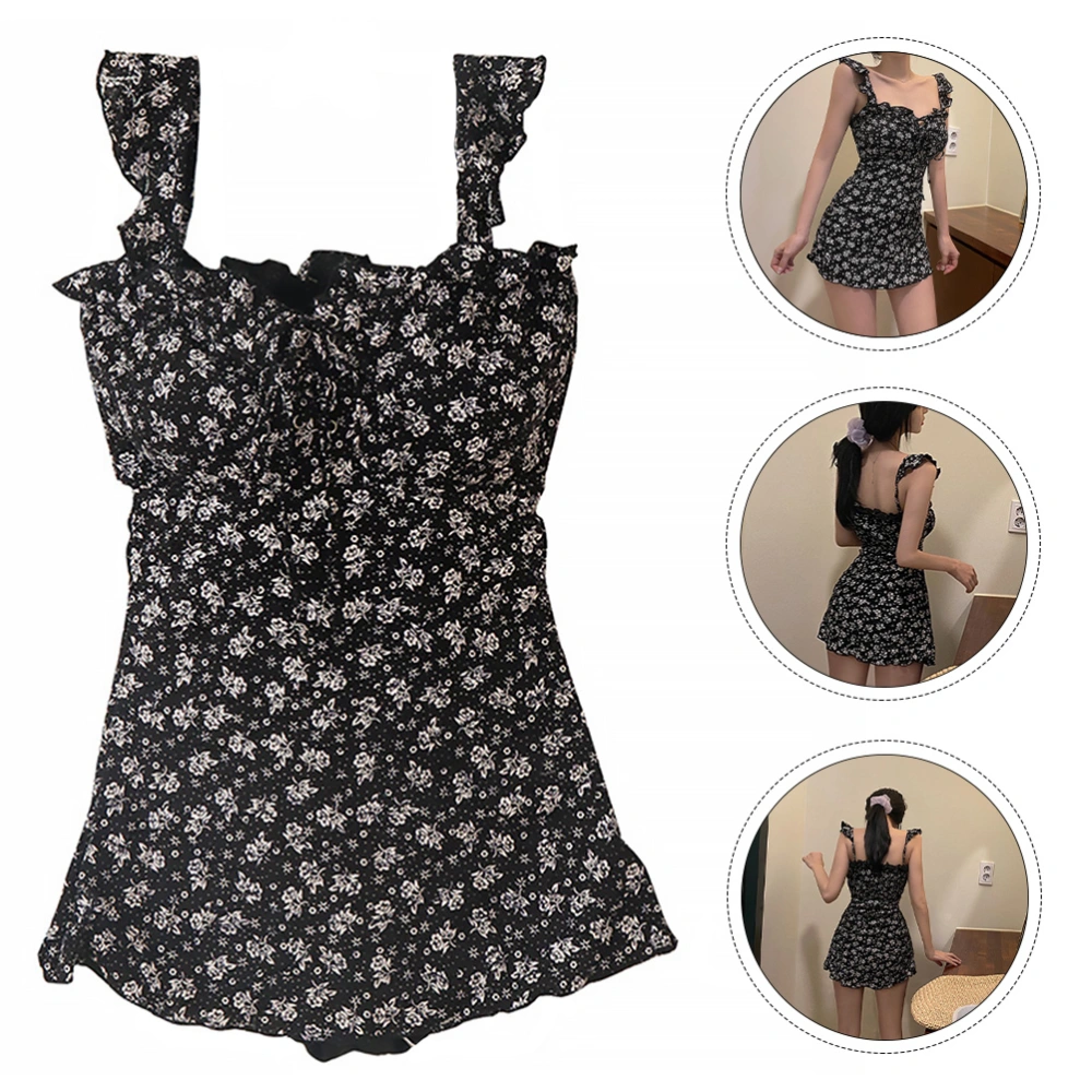 Women's One Piece Floral Swimsuit Elegant Swimming Dress Backless Bath Suit