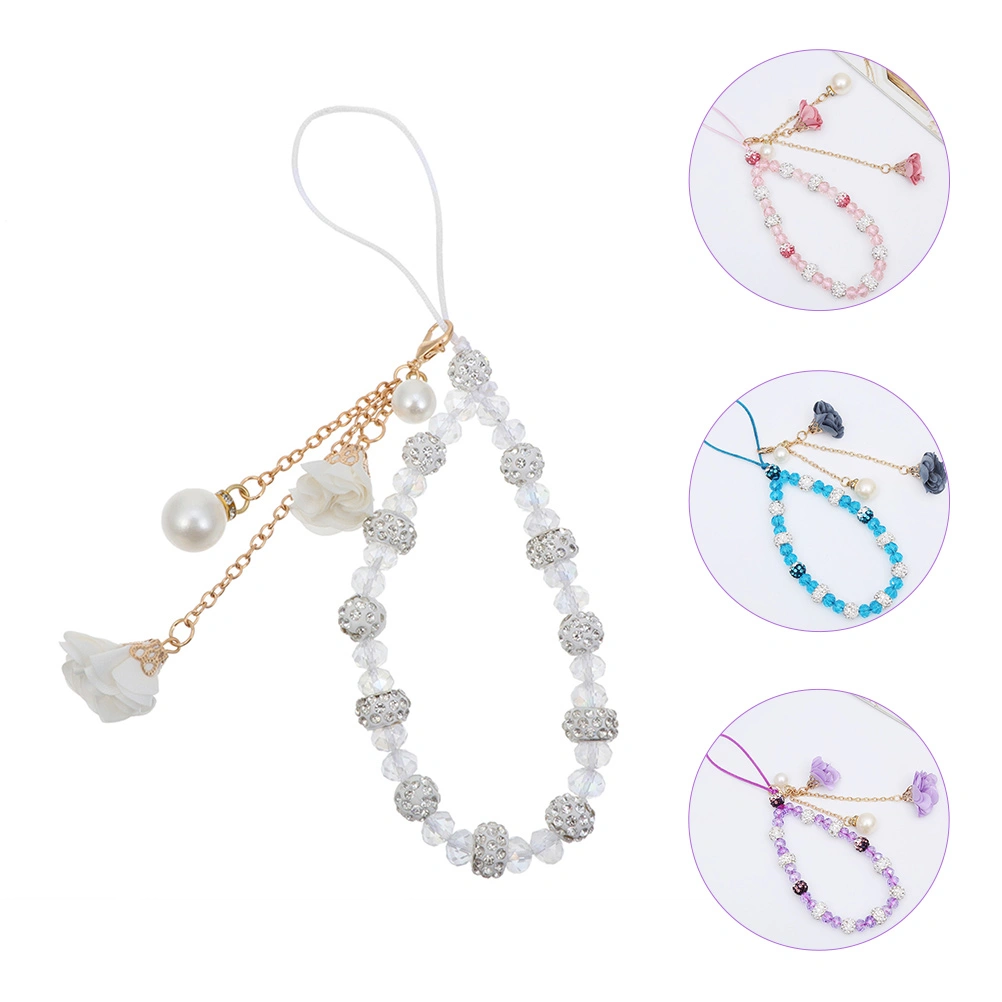 1Pc Rhinestone Flower Cellphone Lanyard Exquisite Wrist Lanyards (Random Color)