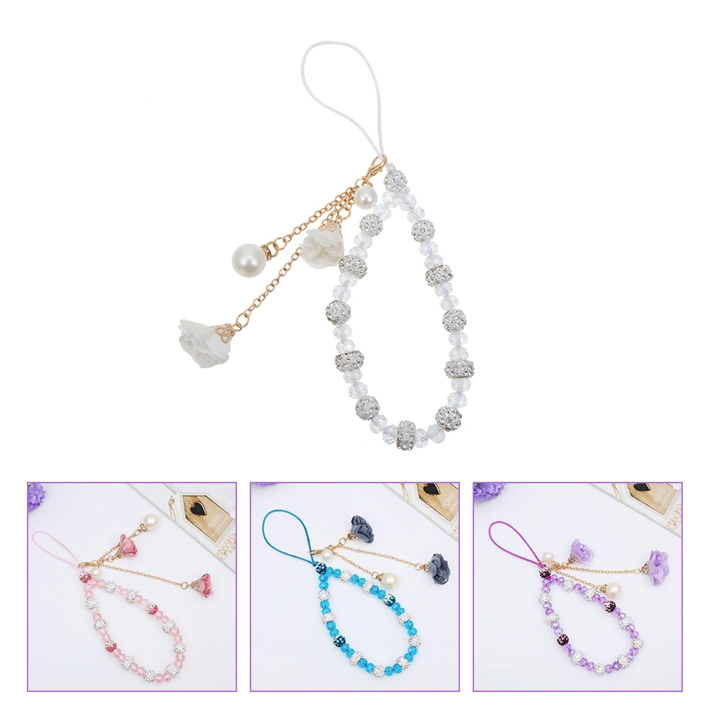 1Pc Rhinestone Flower Cellphone Lanyard Exquisite Wrist Lanyards (Random Color)