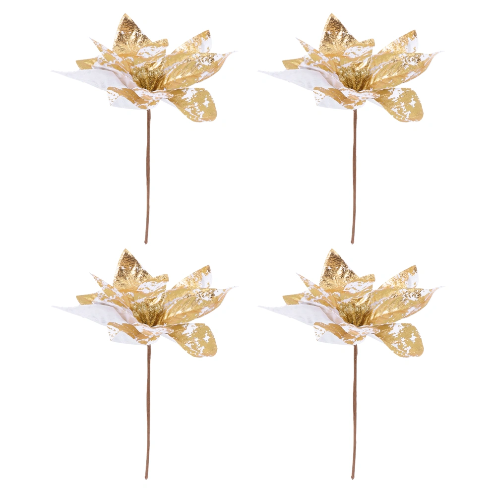 4pcs Christmas Festive Simulated Fake Flowers False Flowers Christmas Decorations