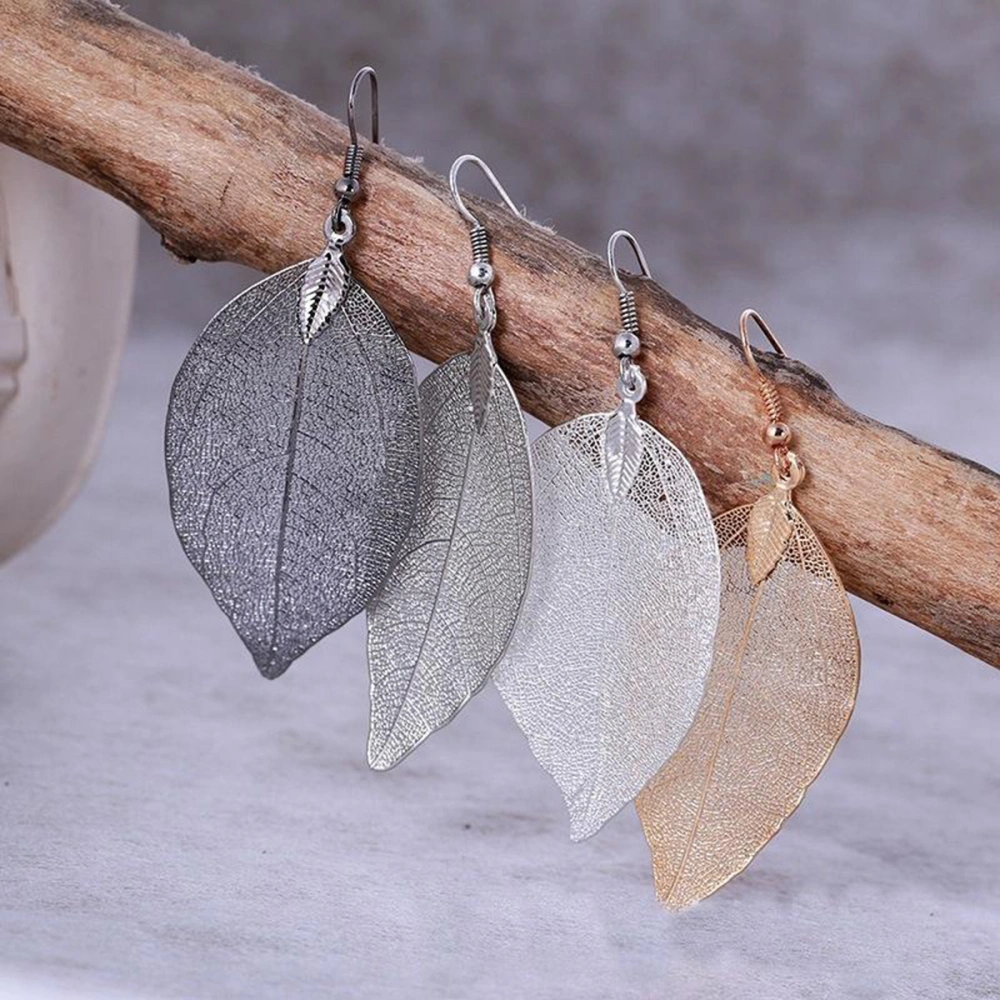 Fashion Earrings Unique Natural Leaf Shaped Big Earrings Drop Dangles Jewelry Gift for Women (Silver)