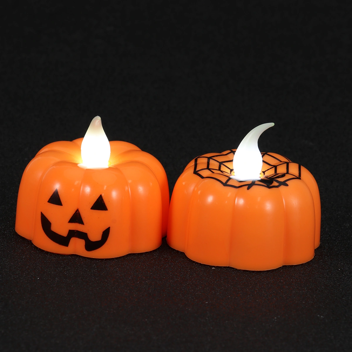 6pcs Halloween Candle Lantern Pumpkin Lamp LED Light Orange Glowing Lights for Haunted House Bar KTV Decorations Desktop Decorations Random Pattern