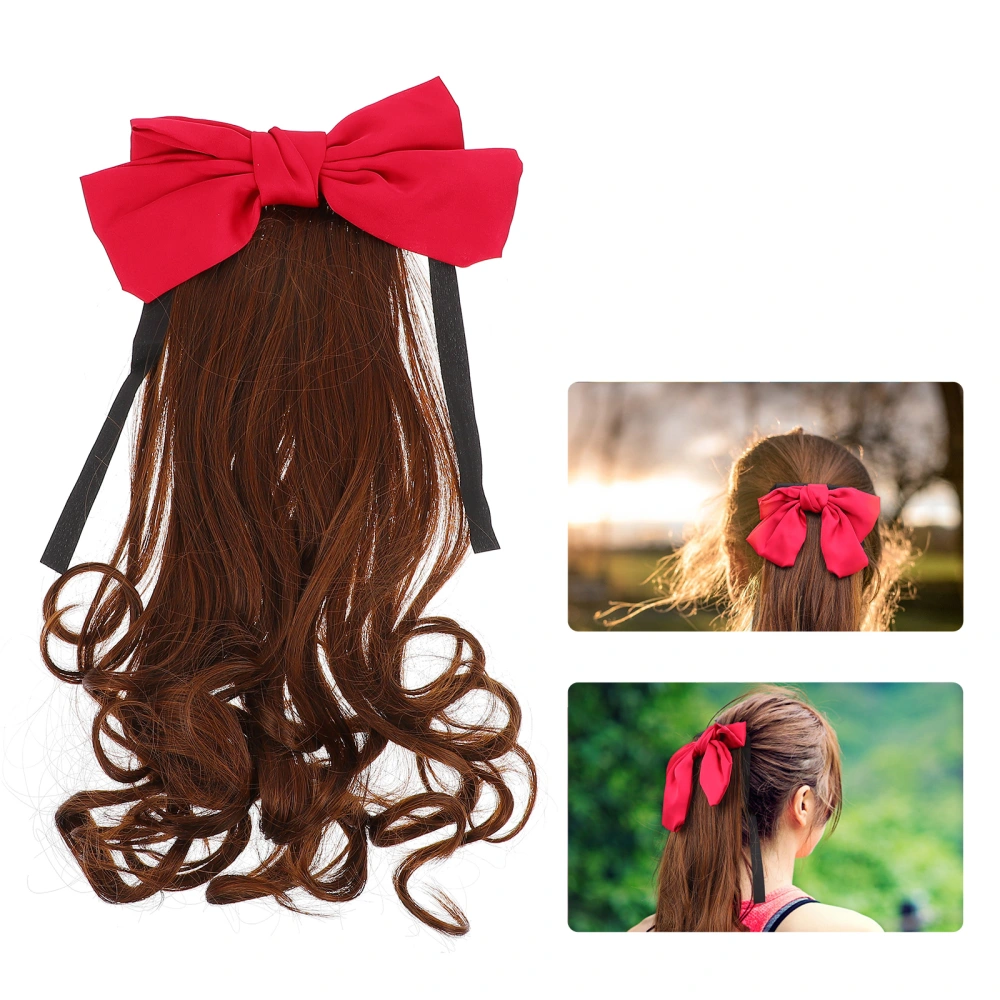 1pc Ponytail Hair Extension Wig Curly Hairpiece with Bowknot Wig Decoration