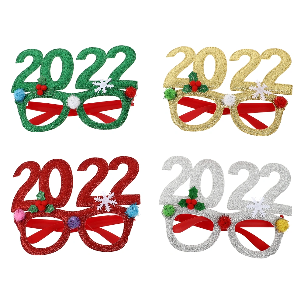 4pcs Xmas Themed Design Plastic Glasses Party Decorative Glasses (Assorted Color)